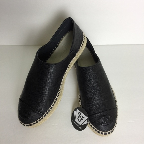 Chanel Espadrilles in Black Pebbled Leather 38 8 - Picture 3 of 4