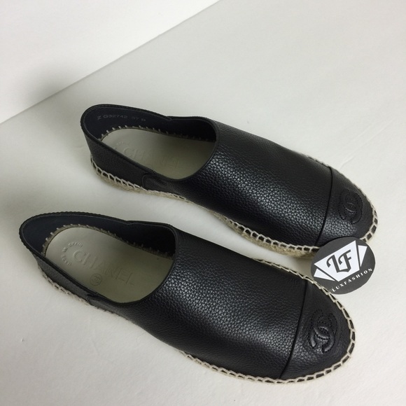 Chanel Espadrilles in Black Pebbled Leather 38 8 - Picture 4 of 4