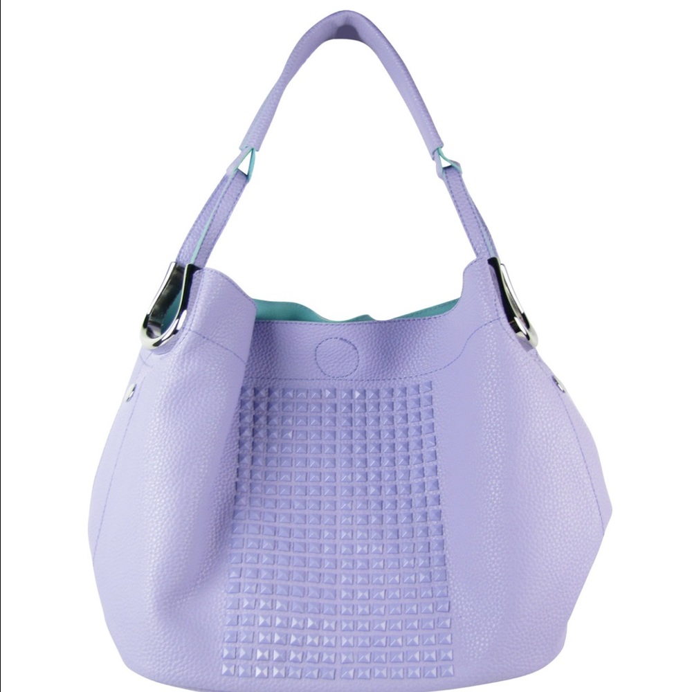 Purple Flat Studded Design Shoulder Handbag