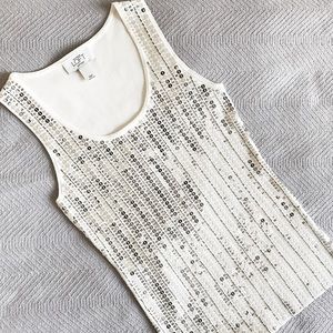 Classy Ann Taylor Loft Silver Sequin White Tank