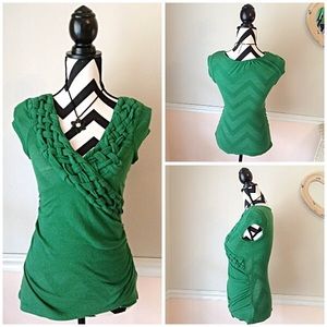 C. Keer Emerald Green Cap Sleeve Blouse