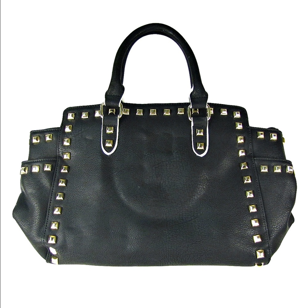 Black Studded Leatherette Shoulder Handbag