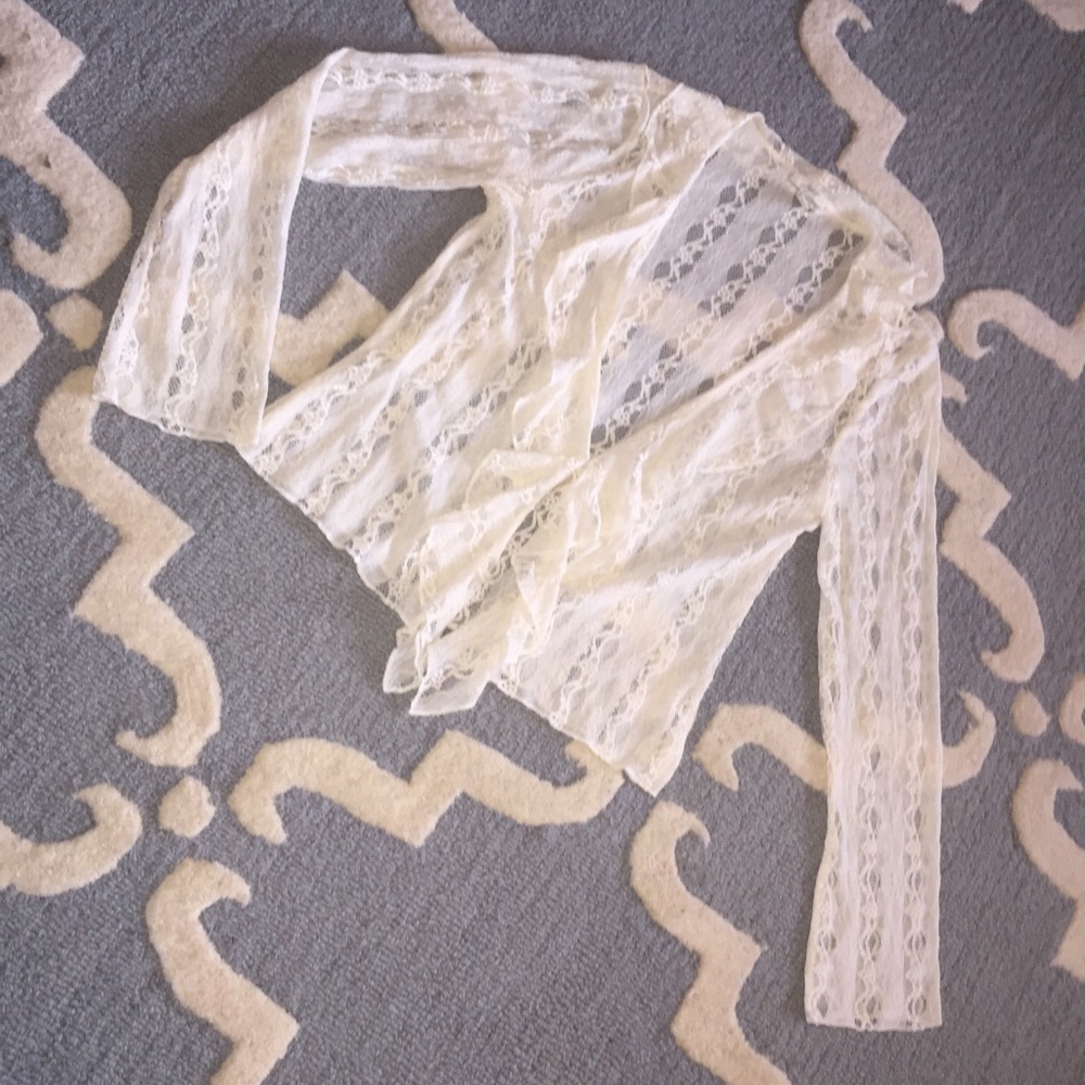 J Jill sheer lace cardigan thin ruffled cream