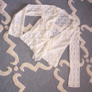 J Jill sheer lace cardigan thin ruffled cream