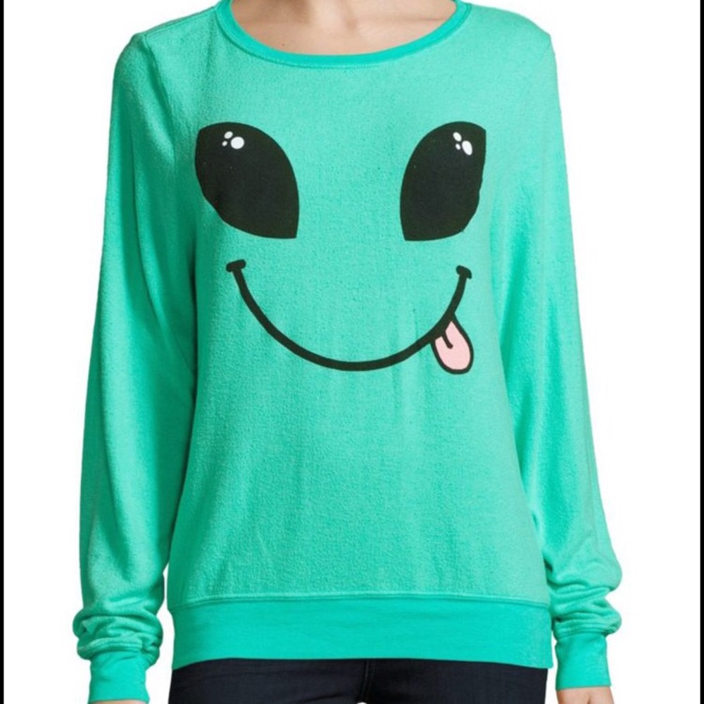 Wildfox Green Alien Graphic Pullover Size S