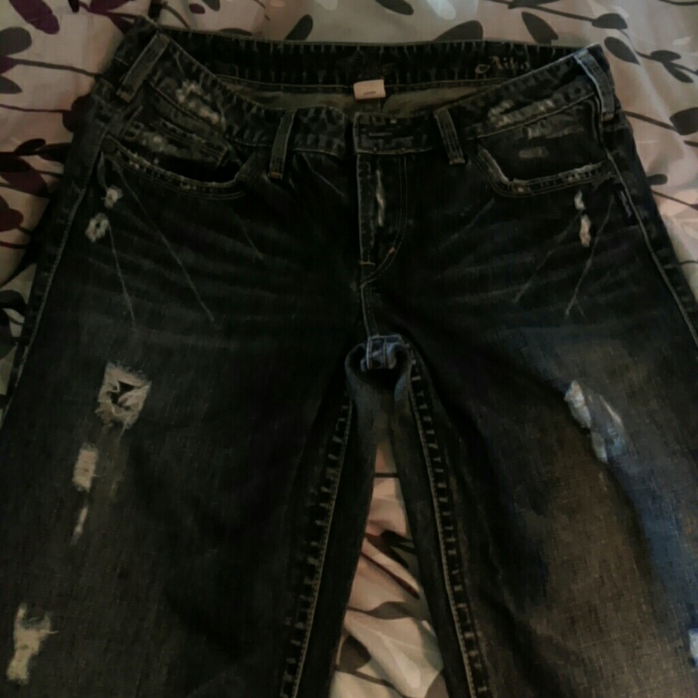 Silver Aiko Distressed Boot-Cut Jeans