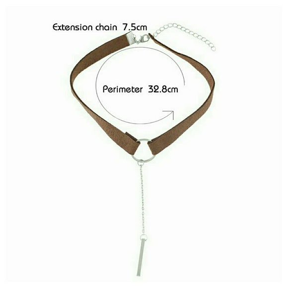💗REDUCED💗Brown Faux Suede Silver Pendant Choker - Picture 2 of 4