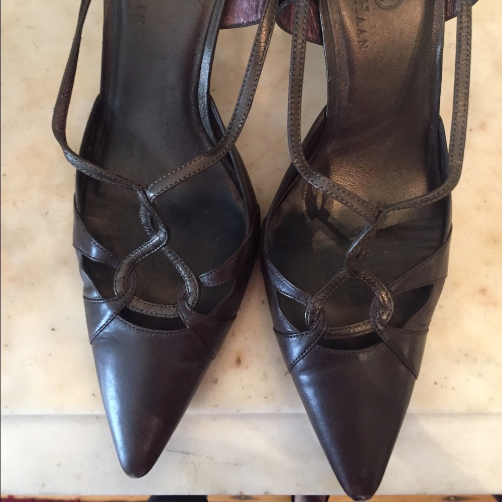Cole Haan brown & bronze slingback heels