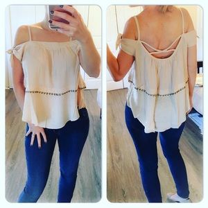 Beige off shoulder strappy top