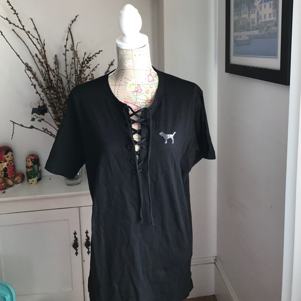 BNWT VS PINK LACE UP BLING CAMPUS TEE