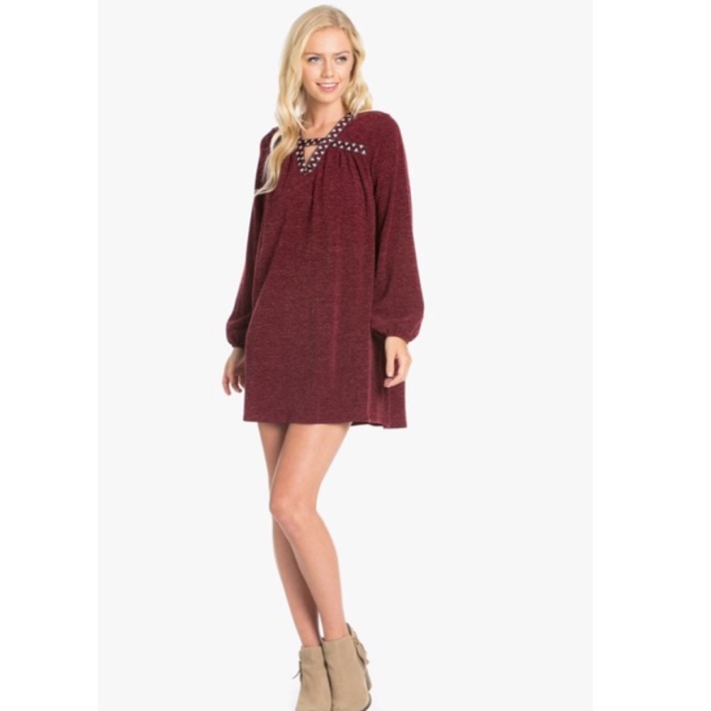 Embroidered Heather Knit Dress