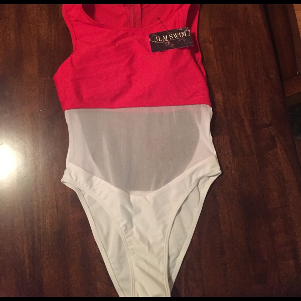 SALE SMALL LEFT • Red & White Mesh One-Piece • - Picture 2 of 6