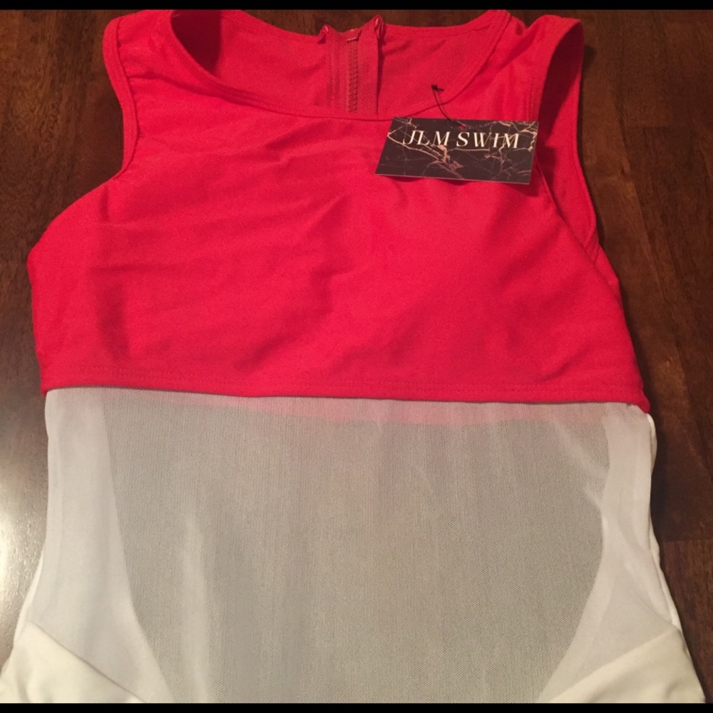 SALE SMALL LEFT • Red & White Mesh One-Piece • - Picture 3 of 6