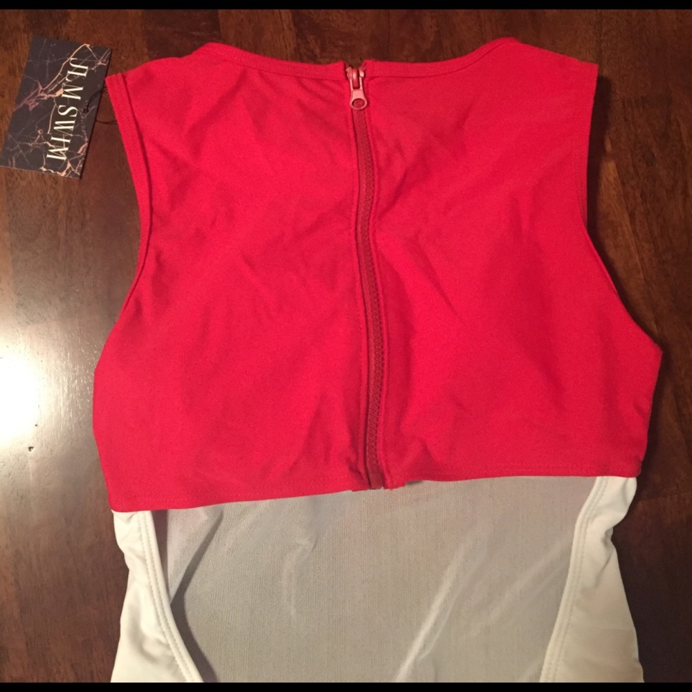 SALE SMALL LEFT • Red & White Mesh One-Piece • - Picture 5 of 6