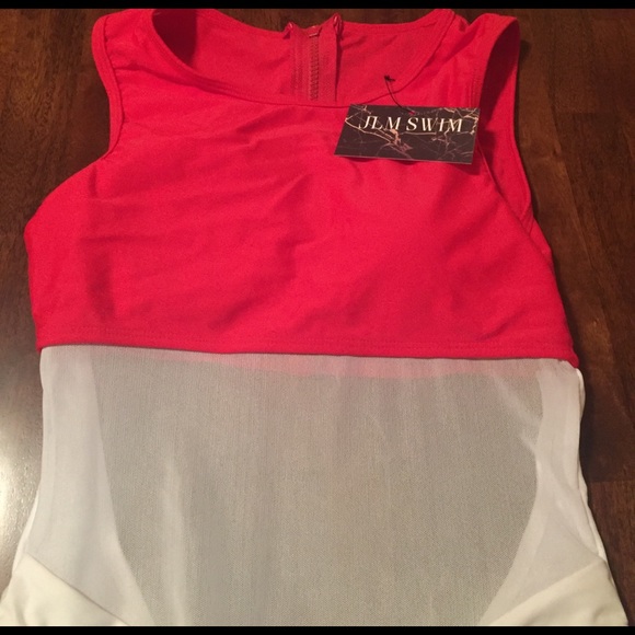 SALE SMALL LEFT • Red & White Mesh One-Piece • - Picture 3 of 6