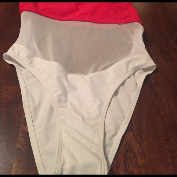 SALE SMALL LEFT • Red & White Mesh One-Piece • - Picture 4 of 6