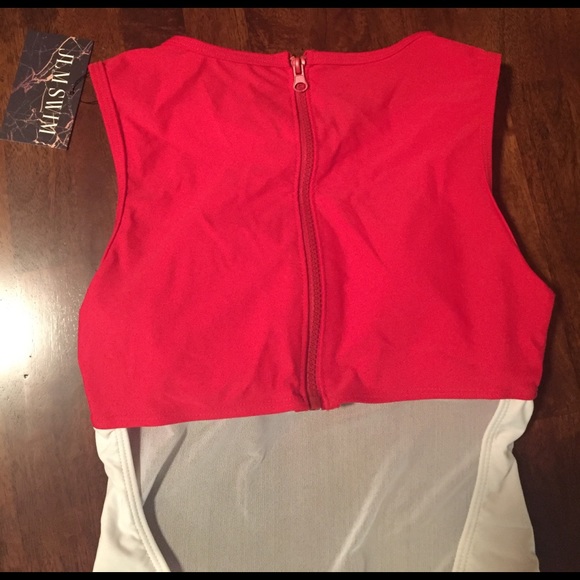 SALE SMALL LEFT • Red & White Mesh One-Piece • - Picture 5 of 6