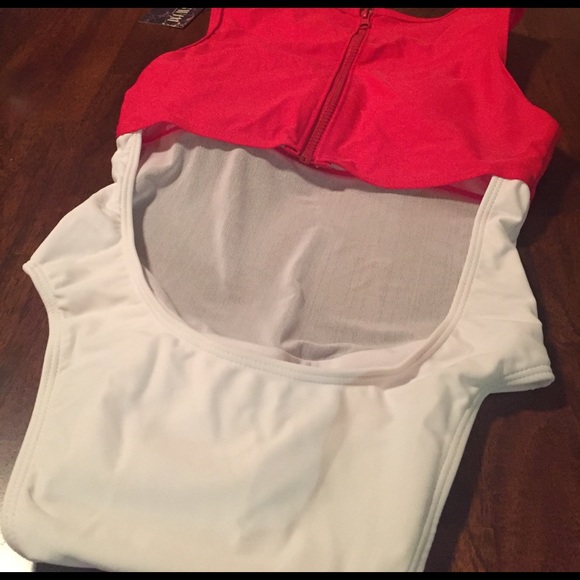 SALE SMALL LEFT • Red & White Mesh One-Piece • - Picture 6 of 6
