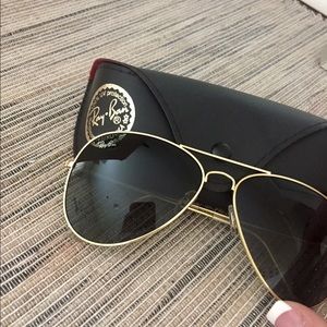 Ray Ban Aviators. Black with Gold Trim