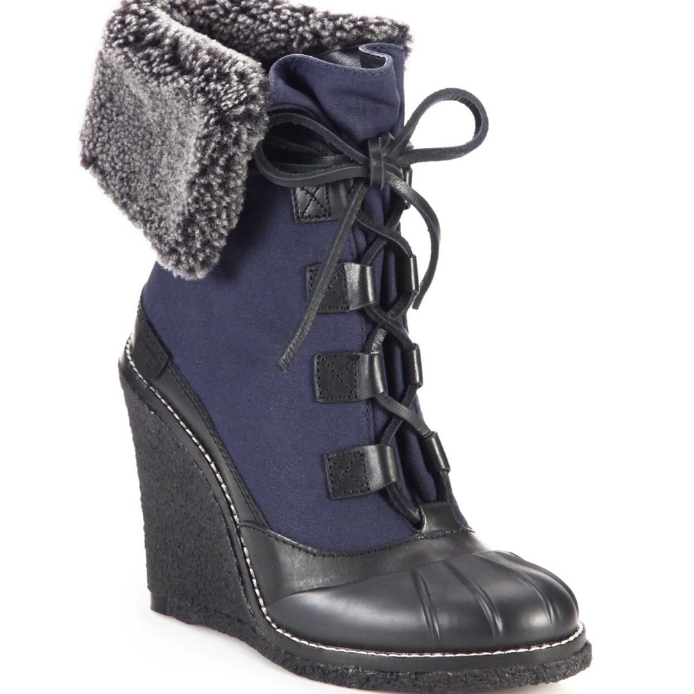 SOLDโ๏ธNWOT Tory Burch Fairfax Canvas Wedge Booties - Picture 1 of 8