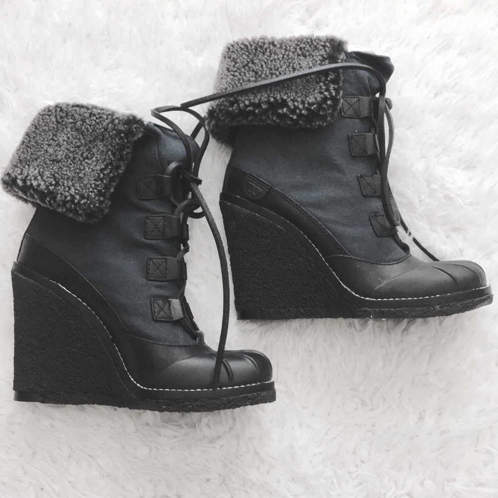 SOLDโ๏ธNWOT Tory Burch Fairfax Canvas Wedge Booties - Picture 3 of 8