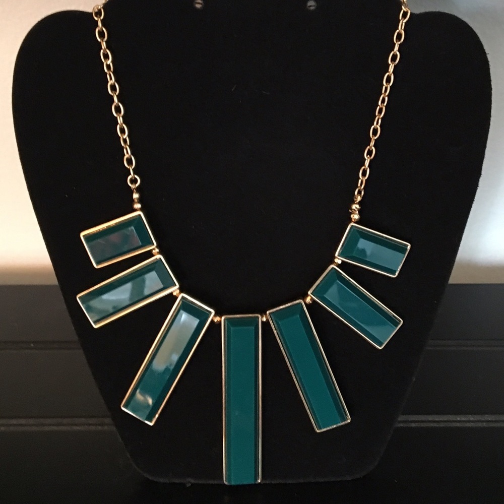 Dark Teal and gold statement necklace