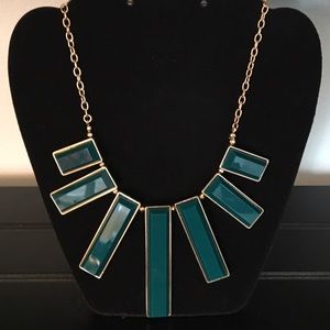 Dark Teal and gold statement necklace
