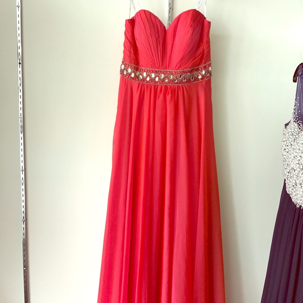 Gorgeous floor length pink overlay dress!