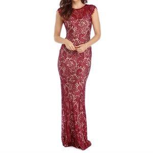 Angela Burgundy Floral Lace Dress