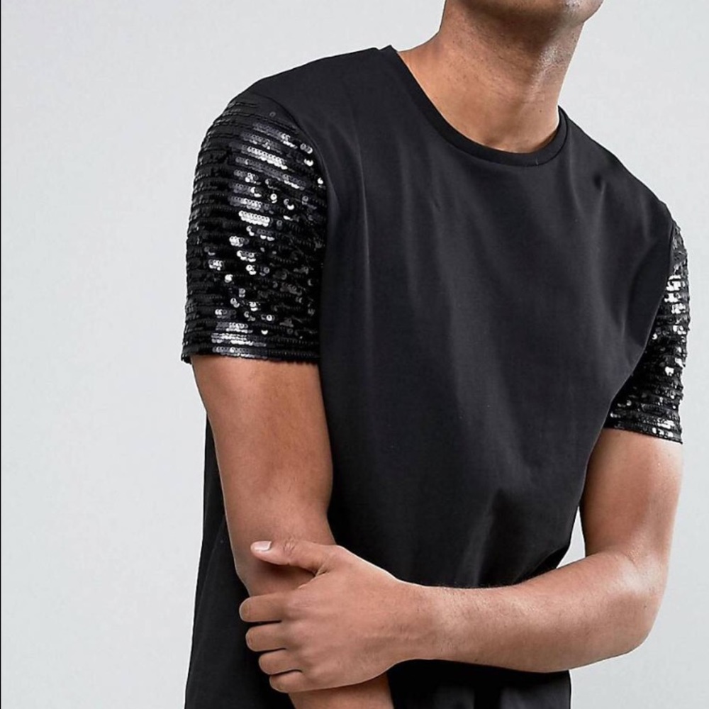Mens sequin cap sleeve longline tee size xxxl