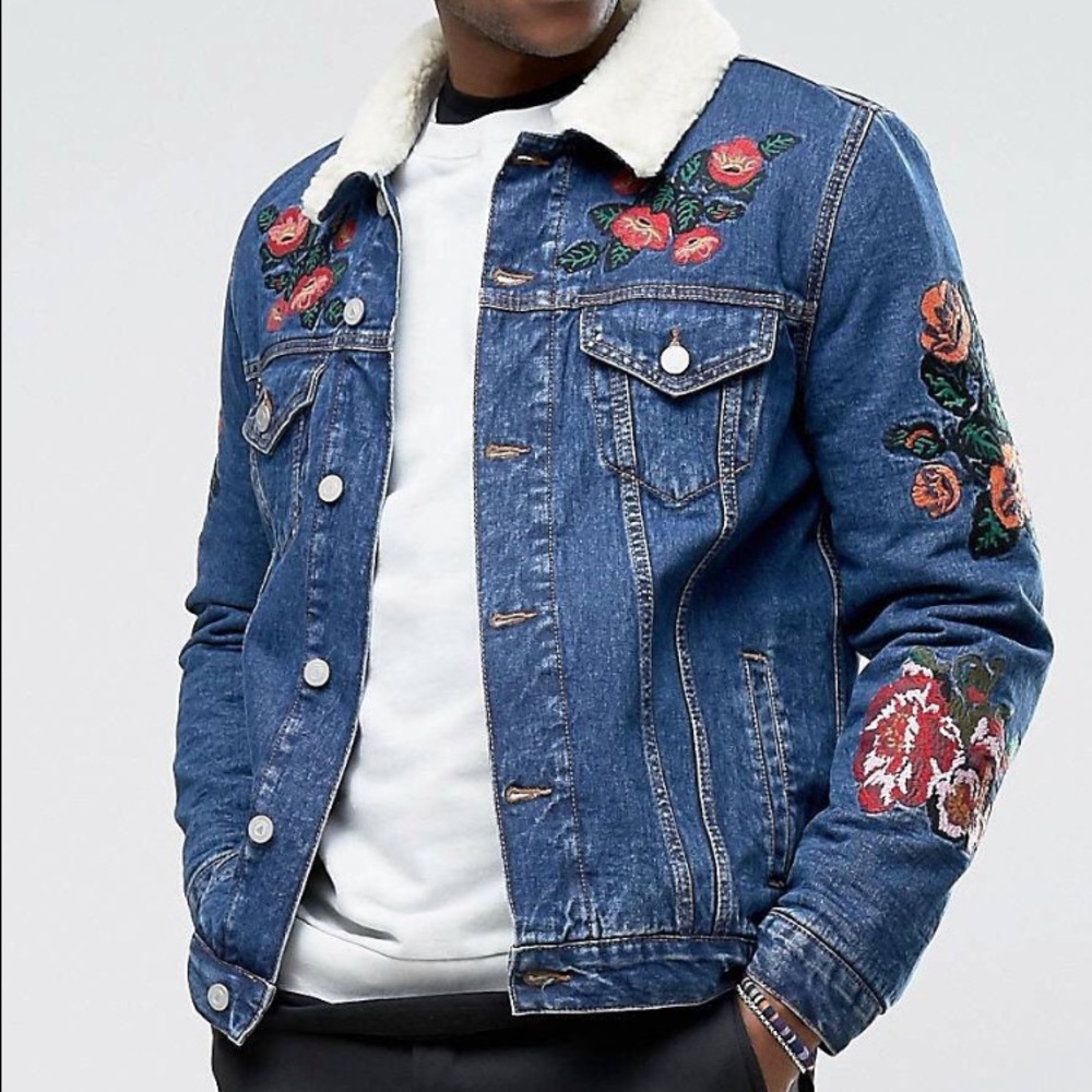 Mens blue jean shearling patch jacket size xxxl