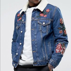 Mens blue jean shearling patch jacket size xxxl