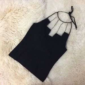 Cache - Strappy rhinestone halter top, M