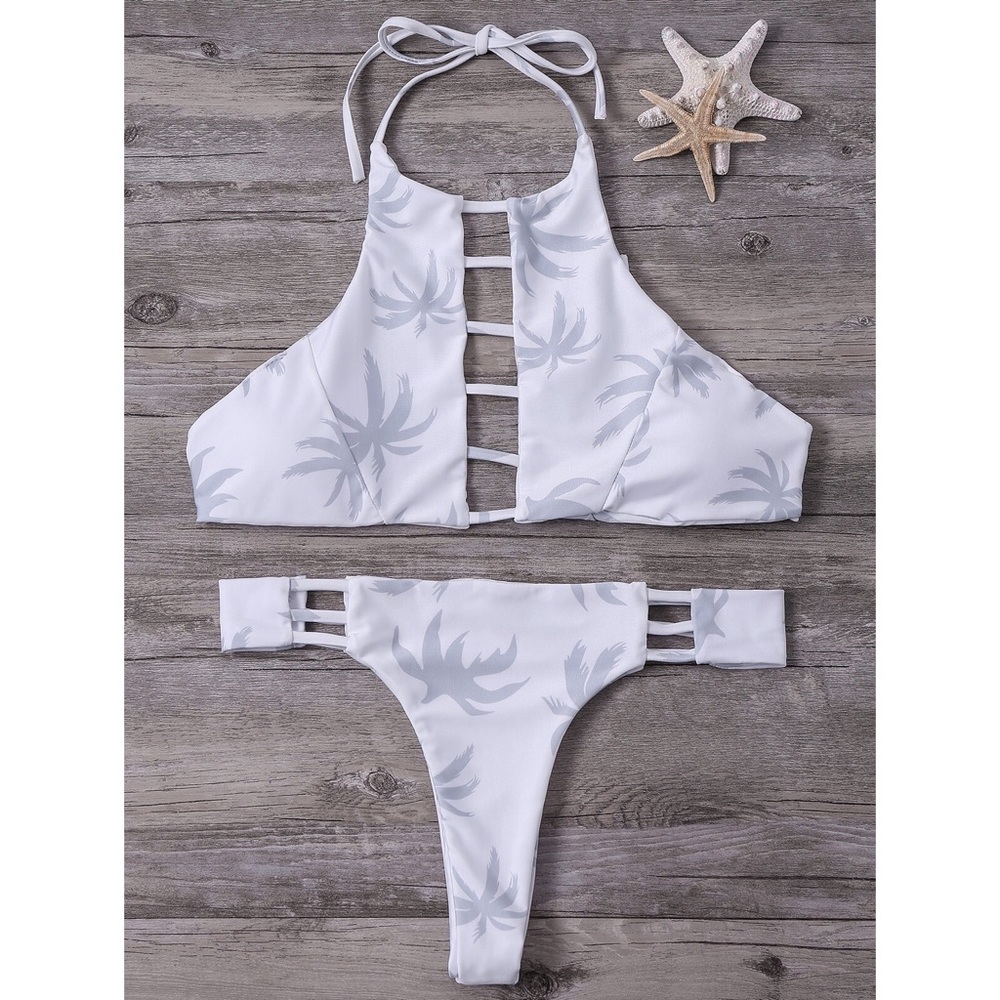 Maple Leaf Swimsuit Bikini High Neck Cut Out