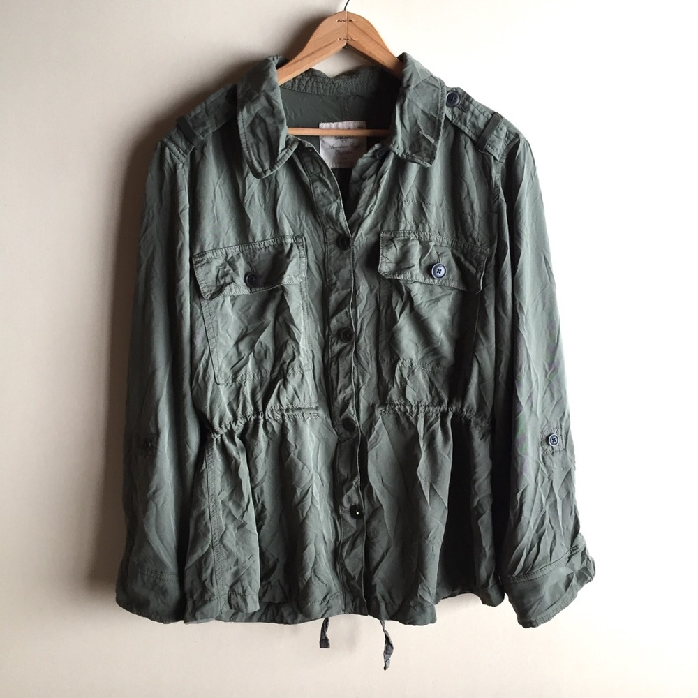 AEO rumpled utility jacket in olive green