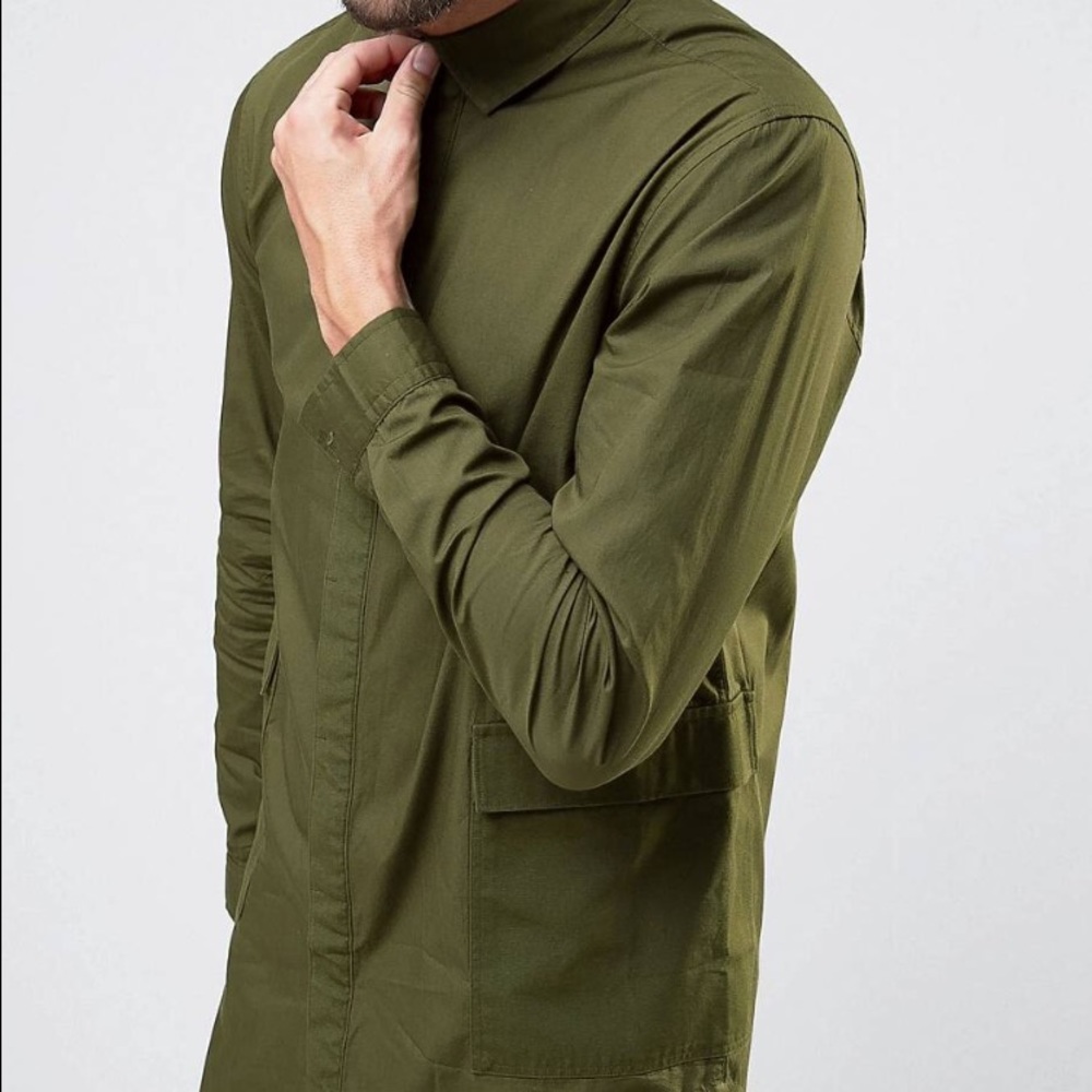 Longline mens military green xxxl shirt.