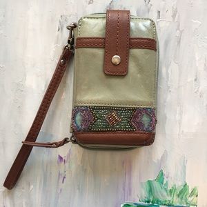 Beaded green The Sak wallet wristlet