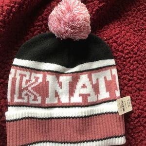 Pink beanie.