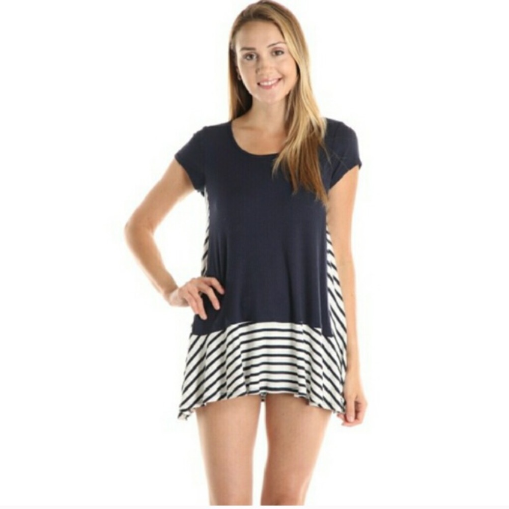 🎉SALE🎉 Navy Blue Striped Contrast Tunic