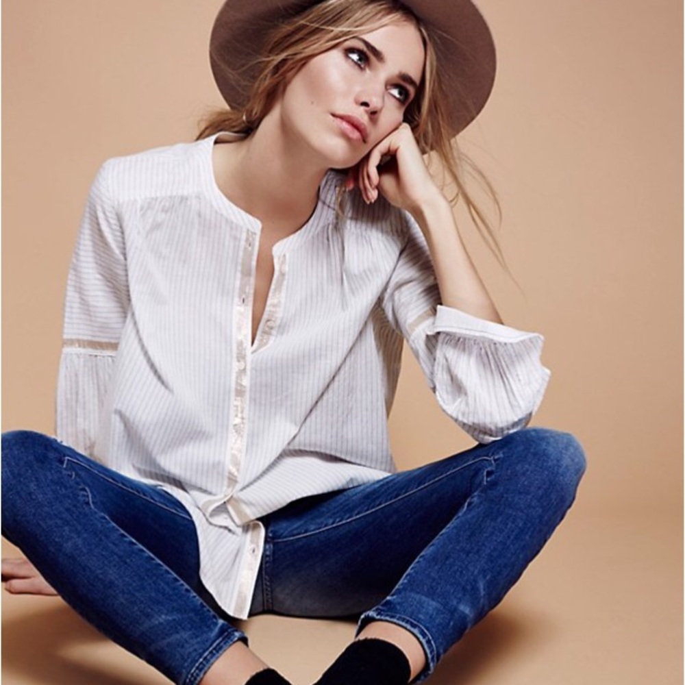 Free People Shimmers and Stripes Button Down