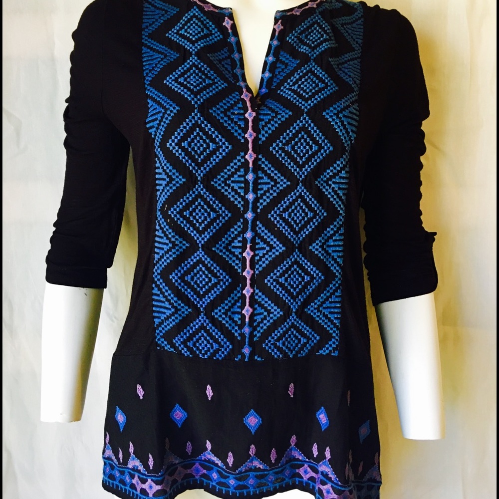 NWT Lucky Brand Womens Embroidered Top, 3/4 sleeve