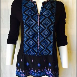 NWT Lucky Brand Womens Embroidered Top, 3/4 sleeve