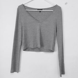 TOPSHOP ribbed crop top long sleeve in grey
