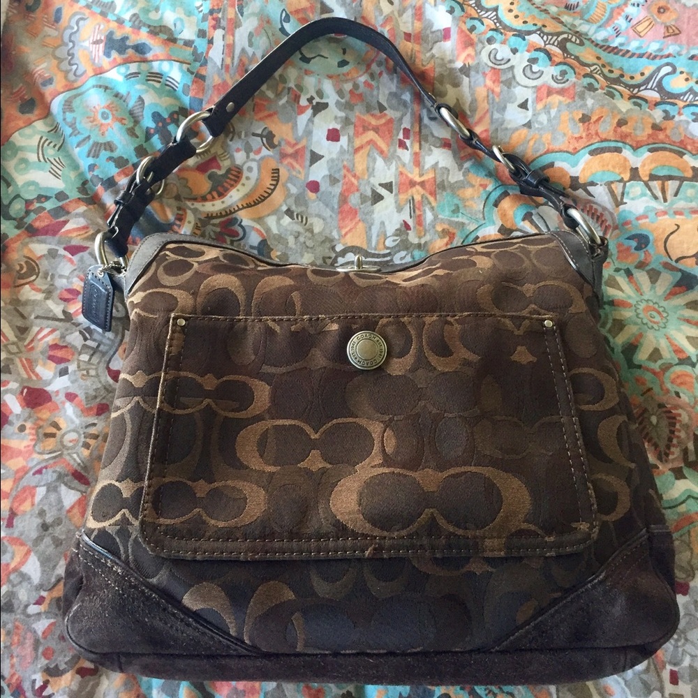 Coach Signature Shoulder Bag- Dark Brown EUC