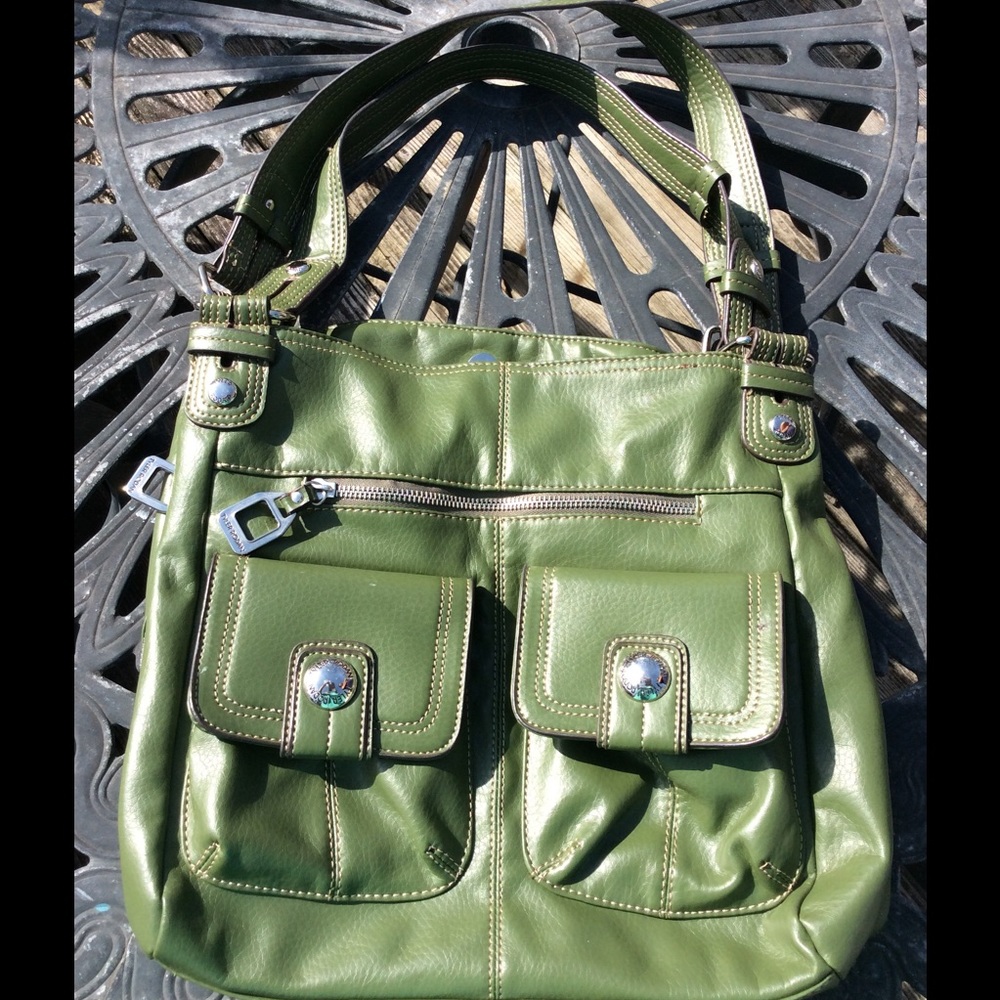 Large green leather bag