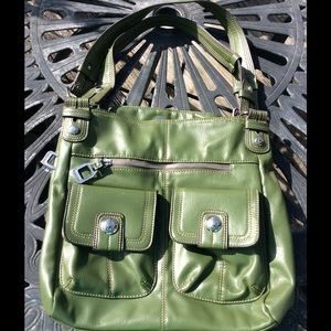 Large green leather bag