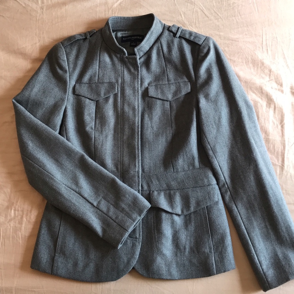BANANA REPUBLIC Gray Wool Blend Cadet Style Jacket