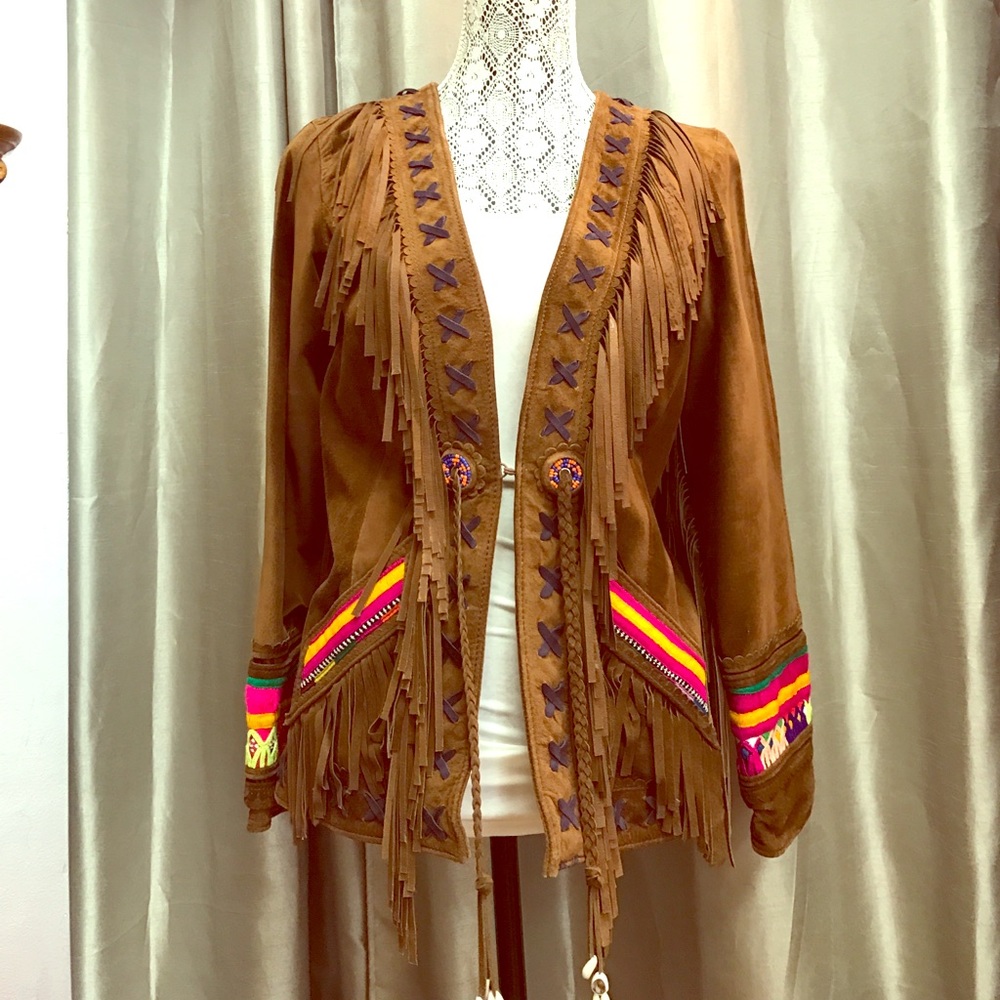 Unique leather fringed jacket