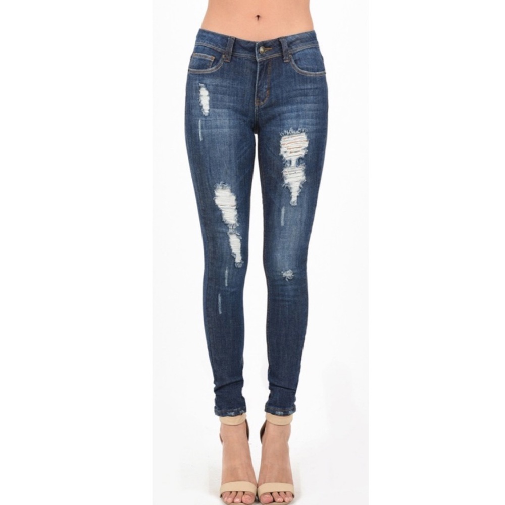 Dark Wash Destroyed Denim