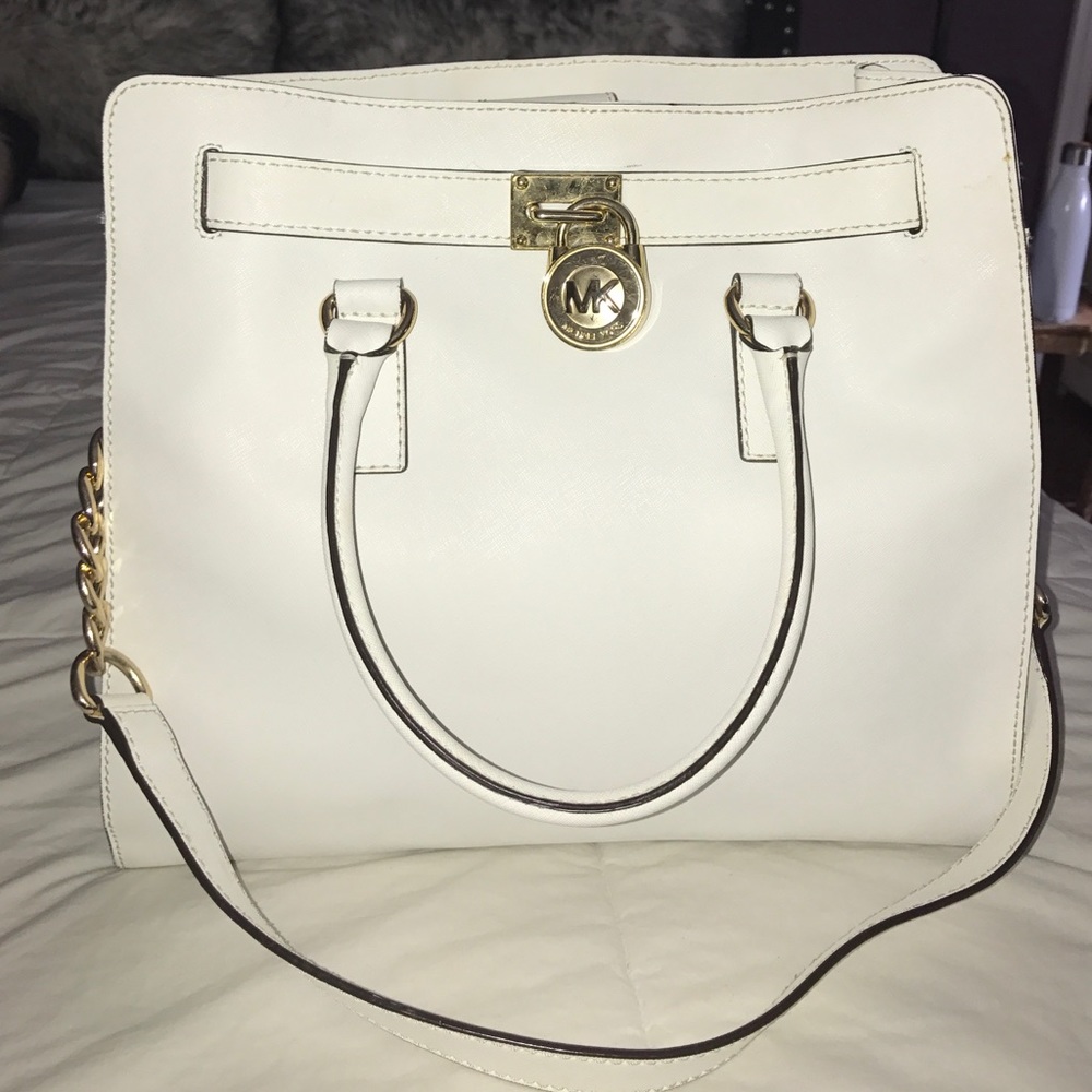 Michael Kors Hamilton white leather tote